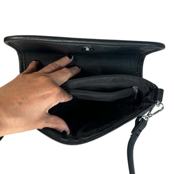 Sourpuss Aimee Clutch Purse Crossbody Black w/ Silver Studded Punk Emo   Conditi - Picture 8 of 11